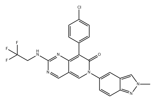 Pyrido[4,3-d]pyrimidin-7(6H)-one, 8-(4-chlorophenyl)-6-(2-methyl-2H-indazol-5-yl)-2-[(2,2,2-trifluoroethyl)amino]- Structure
