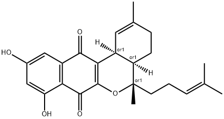 4H-Benzo[d]naphtho[2,3-b]pyran-7,12-dione, 3,4a,5,12b-tetrahydro-8,10-dihydroxy-2,5-dimethyl-5-(4-methyl-3-penten-1-yl)-, (4aR,5S,12bS)-rel-,2378288-00-5,结构式