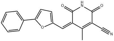 3-Pyridinecarbonitrile, 1,2,5,6-tetrahydro-4-methyl-2,6-dioxo-5-[(5-phenyl-2-furanyl)methylene]-, (5Z)- Structure