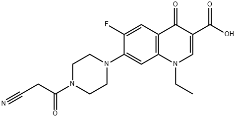 3-Quinolinecarboxylic acid, 7-[4-(2-cyanoacetyl)-1-piperazinyl]-1-ethyl-6-fluoro-1,4-dihydro-4-oxo- 化学構造式