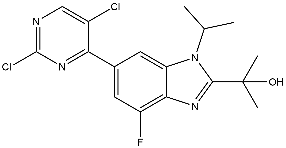 1H-Benzimidazole-2-methanol, 6-(2,5-dichloro-4-pyrimidinyl)-4-fluoro-α,α-dimethyl-1-(1-methylethyl)- Struktur