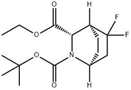 2-Azabicyclo[2.2.2]octane-2,3-dicarboxylic acid, 5,5-difluoro-, 2-(1,1-dimethylethyl) 3-ethyl ester, (1S,3S,4S)- Struktur