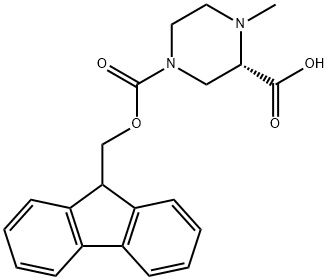 (S)-4-Methyl-piperazine-1,3-dicarboxylic acid 1-(9H-fluoren-9-ylmethyl) ester 化学構造式