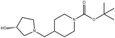 1-Piperidinecarboxylic acid, 4-[[(3R)-3-hydroxy-1-pyrrolidinyl]methyl]-, 1,1-dimethylethyl ester 结构式