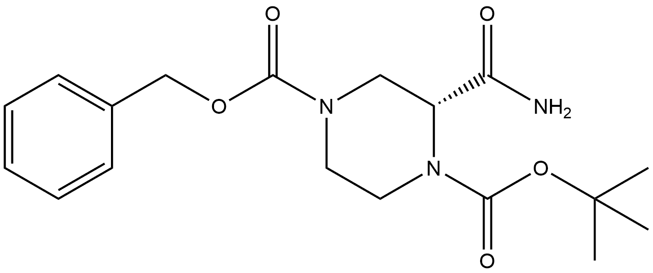 4-benzyl 1-(tert-butyl) (R)-2-carbamoylpiperazine-1,4-dicarboxylate 结构式