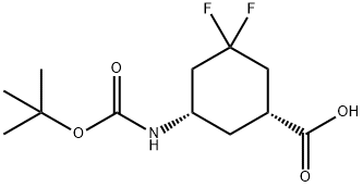 Cyclohexanecarboxylic acid, 5-[[(1,1-dimethylethoxy)carbonyl]amino]-3,3-difluoro-, (1R,5S)- Struktur