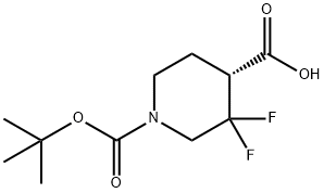 (R)-1-(tert-Butoxycarbonyl)-3,3-difluoropiperidine-4-carboxylic acid Struktur