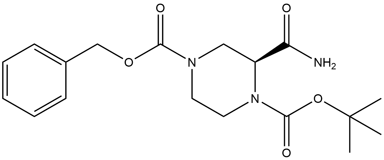 4-benzyl 1-(tert-butyl) (S)-2-carbamoylpiperazine-1,4-dicarboxylate Struktur