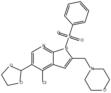 4-((4-氯-5-(1,3-二氧戊环-2-基)-1-(苯基磺酰基)-1H-吡咯并[2,3-B]吡啶-2-基)甲基)吗啉,2382664-58-4,结构式