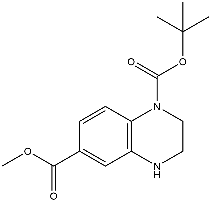 3,4-Dihydro-2H-quinoxaline-1,6-dicarboxylic acid 1-tert-butyl ester 6-methyl ester 化学構造式