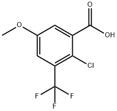 2-Chloro-5-methoxy-3-(trifluoromethyl)benzoic acid 化学構造式