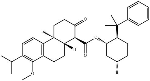 1-Phenanthrenecarboxylic acid, 1,2,3,4,4a,9,10,10a-octahydro-8-methoxy-4a-methyl-7-(1-methylethyl)-2-oxo-, (1S,2R,5S)-5-methyl-2-(1-methyl-1-phenylethyl)cyclohexyl ester, (1S,4aS,10aS)- Structure