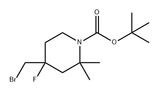 1-Piperidinecarboxylic acid, 4-(bromomethyl)-4-fluoro-2,2-dimethyl-, 1,1-dimethylethyl ester 化学構造式