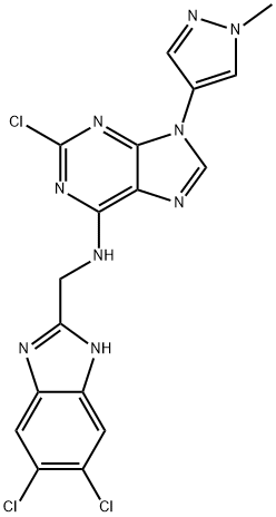 9H-Purin-6-amine, 2-chloro-N-[(5,6-dichloro-1H-benzimidazol-2-yl)methyl]-9-(1-methyl-1H-pyrazol-4-yl)- 结构式