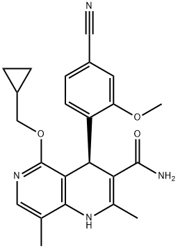 1,6-Naphthyridine-3-carboxamide, 4-(4-cyano-2-methoxyphenyl)-5-(cyclopropylmethoxy)-1,4-dihydro-2,8-dimethyl-, (4R)- Structure