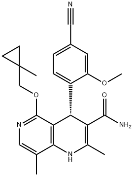 1,6-Naphthyridine-3-carboxamide, 4-(4-cyano-2-methoxyphenyl)-1,4-dihydro-2,8-dimethyl-5-[(1-methylcyclopropyl)methoxy]-, (4S)- Structure