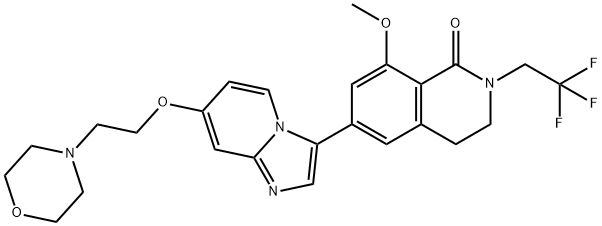1(2H)-Isoquinolinone, 3,4-dihydro-8-methoxy-6-[7-[2-(4-morpholinyl)ethoxy]imidazo[1,2-a]pyridin-3-yl]-2-(2,2,2-trifluoroethyl)- Struktur