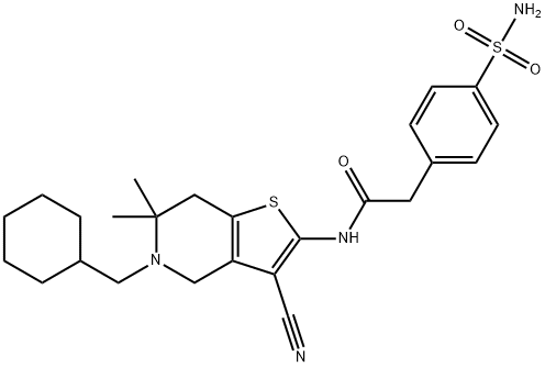 Benzeneacetamide, 4-(aminosulfonyl)-N-[3-cyano-5-(cyclohexylmethyl)-4,5,6,7-tetrahydro-6,6-dimethylthieno[3,2-c]pyridin-2-yl]- Structure