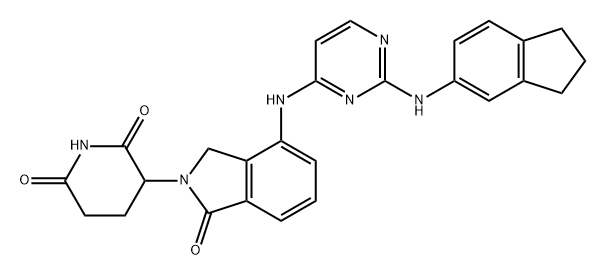 2,6-Piperidinedione, 3-[4-[[2-[(2,3-dihydro-1H-inden-5-yl)amino]-4-pyrimidinyl]amino]-1,3-dihydro-1-oxo-2H-isoindol-2-yl]- Struktur