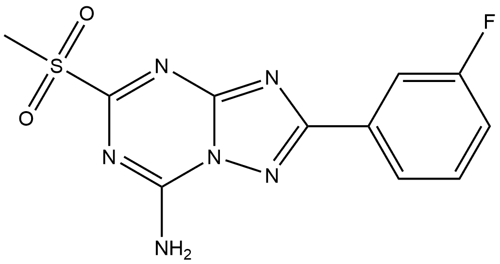 7-Amino-2-(3-fluorophenyl)-5-(methylsulfonyl)-[1,2,4]triazolo[1,5-a][1,3,5]triazine Struktur