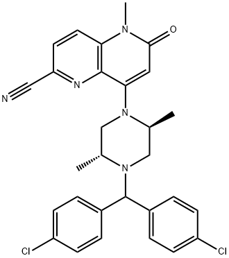 2407892-34-4 8-[(2S,5R)-4-[双(4-氯苯基)甲基]-2,5-二甲基-1-哌嗪基]-5-甲基-6-氧代-5,6-二氢-1,5-萘啶-2-甲腈