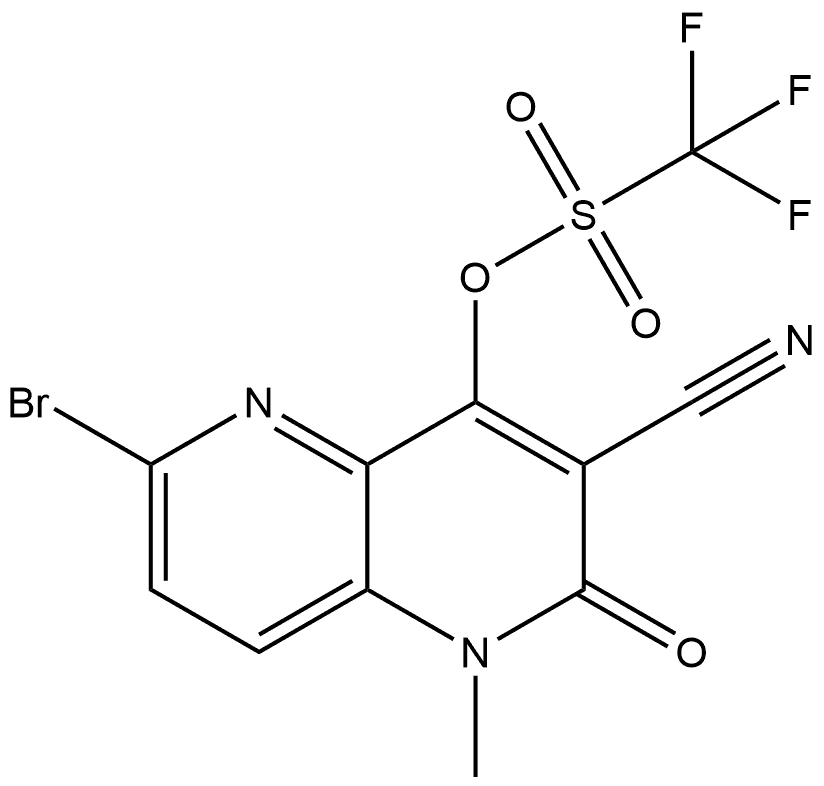 6-Bromo-3-cyano-1-methyl-2-oxo-1,2-dihydro-1,5-naphthyridin-4-yl trifluoromethanesulfonate Struktur