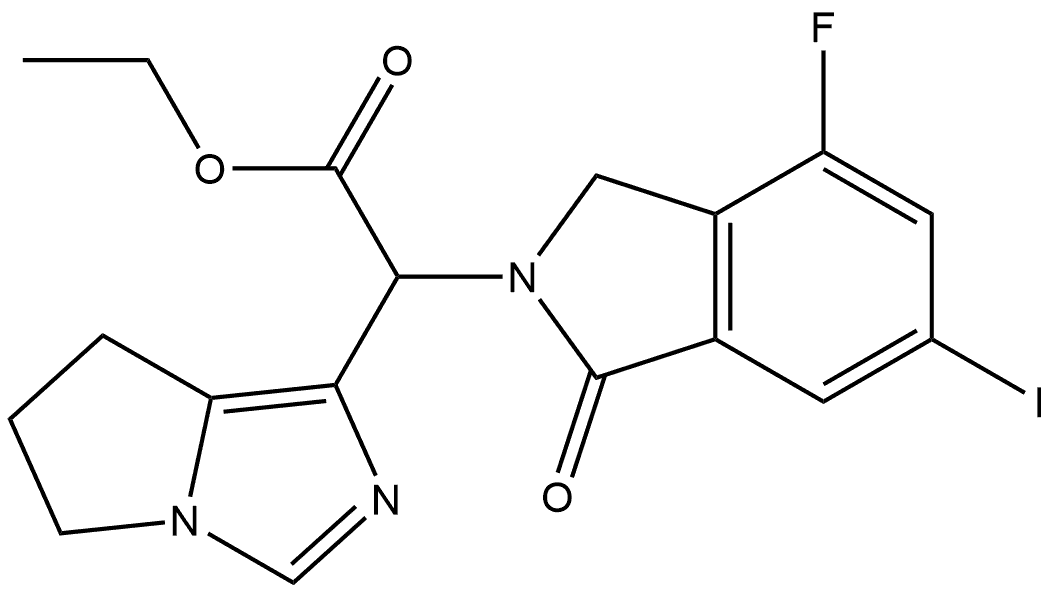 2H-ISOINDOLE-2-ACETIC ACID, 伪-(6,7-DIHYDRO-5H-PYRROLO[1,2-C]IMIDAZOL-1-YL)-4-FLUORO-1,3-DIHYDRO-6-IODO-1-OXO-, ETHYL ESTER, 2407965-49-3, 结构式