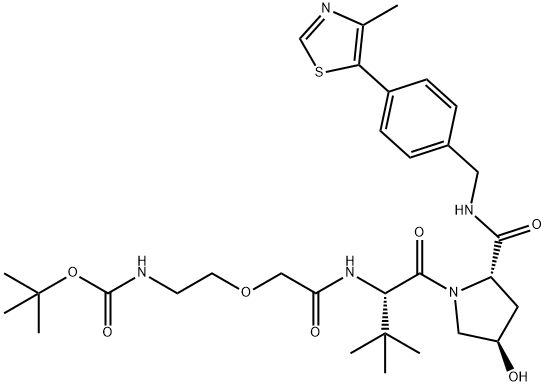 L-Prolinamide, N-[2-[2-[[(1,1-dimethylethoxy)carbonyl]amino]ethoxy]acetyl]-3-methyl-L-valyl-4-hydroxy-N-[[4-(4-methyl-5-thiazolyl)phenyl]methyl]-, (4R)- Structure