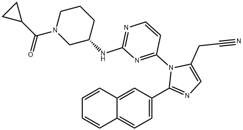 1H-Imidazole-5-acetonitrile, 1-[2-[[(3S)-1-(cyclopropylcarbonyl)-3-piperidinyl]amino]-4-pyrimidinyl]-2-(2-naphthalenyl)-,2409109-65-3,结构式