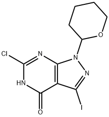 4H-Pyrazolo[3,4-d]pyrimidin-4-one, 6-chloro-1,5-dihydro-3-iodo-1-(tetrahydro-2H-pyran-2-yl)- Structure