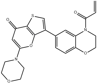 7H-Thieno[3,2-b]pyran-7-one, 3-[3,4-dihydro-4-(1-oxo-2-propen-1-yl)-2H-1,4-benzoxazin-6-yl]-5-(4-morpholinyl)- 化学構造式