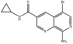 8-氨基 -5-溴 -N- 环丙基 -1,7-萘啶 -3-甲酰胺, 2410309-66-7, 结构式