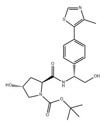 1-Pyrrolidinecarboxylic acid, 4-hydroxy-2-[[[(1R)-2-hydroxy-1-[4-(4-methyl-5-thiazolyl)phenyl]ethyl]amino]carbonyl]-, 1,1-dimethylethyl ester, (2S,4R)- Struktur