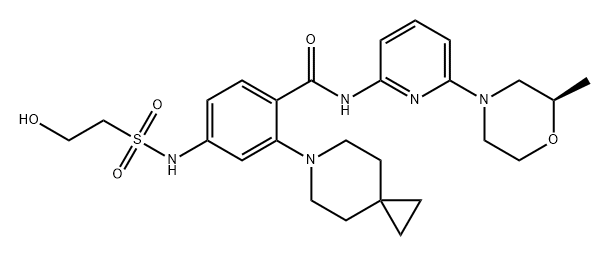 Benzamide, 2-(6-azaspiro[2.5]oct-6-yl)-4-[[(2-hydroxyethyl)sulfonyl]amino]-N-[6-[(2R)-2-methyl-4-morpholinyl]-2-pyridinyl]- Structure