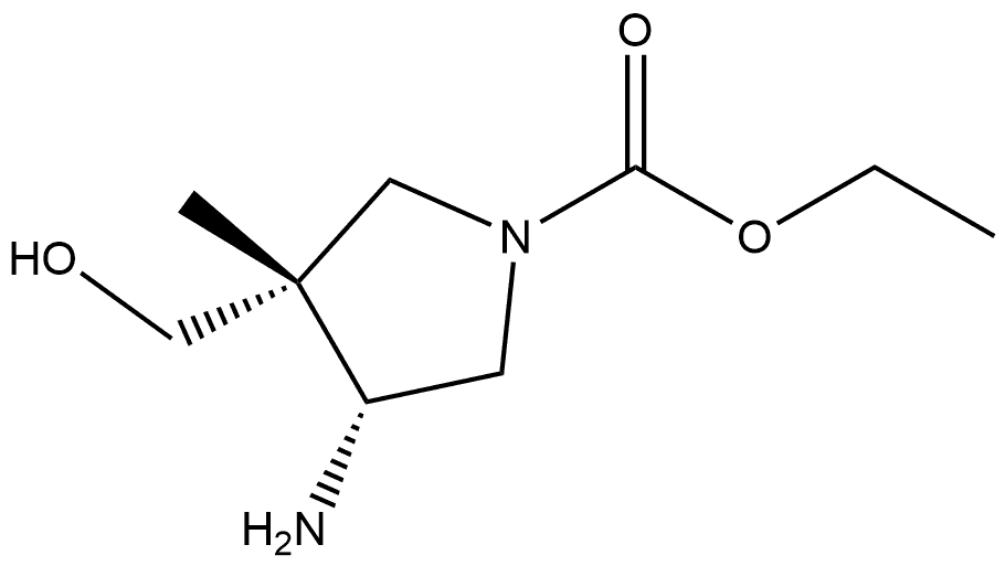 rel-Ethyl (3R,4R)-4-amino-3-(hydroxymethyl)-3-methyl-1-pyrrolidinecarboxylate Struktur