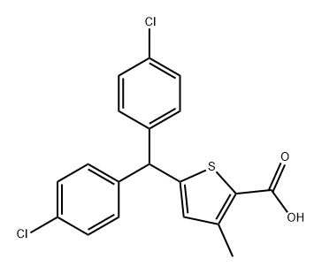 2-Thiophenecarboxylic acid, 5-[bis(4-chlorophenyl)methyl]-3-methyl- 化学構造式