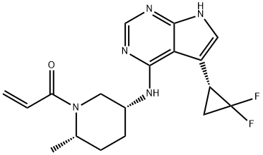 2-Propen-1-one, 1-[(2S,5R)-5-[[5-[(1R)-2,2-difluorocyclopropyl]-7H-pyrrolo[2,3-d]pyrimidin-4-yl]amino]-2-methyl-1-piperidinyl]- Struktur