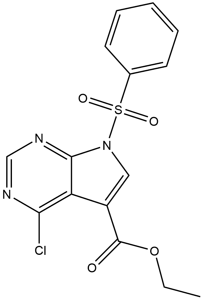Ethyl 4-chloro-7-(phenylsulfonyl)-7H-pyrrolo[2,3-d]pyrimidine-5-carboxylate Structure