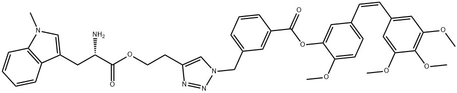 Tryptophan, 1-methyl-, 2-[1-[[3-[[2-methoxy-5-[(1Z)-2-(3,4,5-trimethoxyphenyl)ethenyl]phenoxy]carbonyl]phenyl]methyl]-1H-1,2,3-triazol-4-yl]ethyl ester,2411548-90-6,结构式