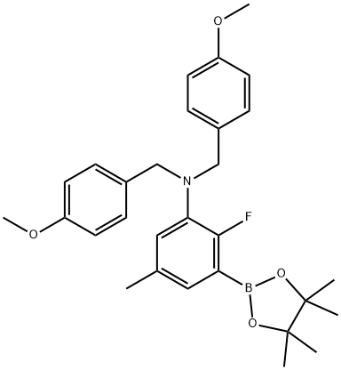 Benzenemethanamine, N-[2-fluoro-5-methyl-3-(4,4,5,5-tetramethyl-1,3,2-dioxaborolan-2-yl)phenyl]-4-methoxy-N-[(4-methoxyphenyl)methyl]-,2411791-72-3,结构式