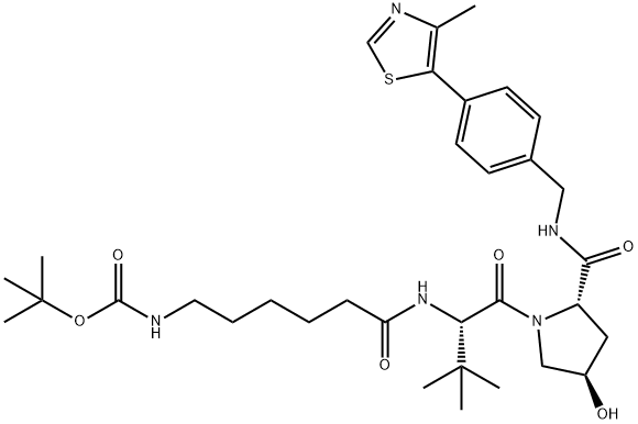 L-Prolinamide, N-[6-[[(1,1-dimethylethoxy)carbonyl]amino]-1-oxohexyl]-3-methyl-L-valyl-4-hydroxy-N-[[4-(4-methyl-5-thiazolyl)phenyl]methyl]-, (4R)- Structure