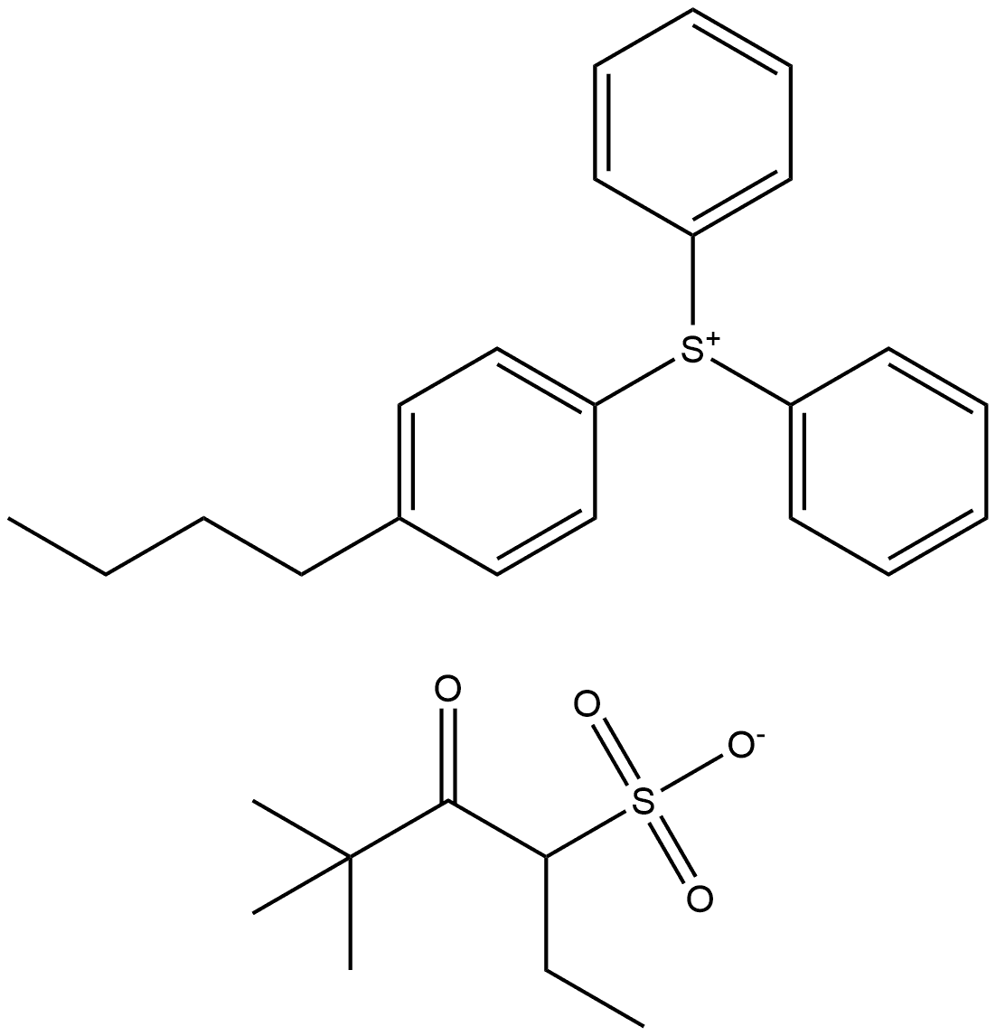 Sulfonium, (4-butylphenyl)diphenyl-, 5,5-dimethyl-4-oxo-3-hexanesulfonate Structure