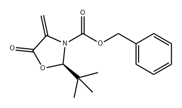 3-Oxazolidinecarboxylic acid, 2-(1,1-dimethylethyl)-4-methylene-5-oxo-, phenylmethyl ester, (2R)- Struktur