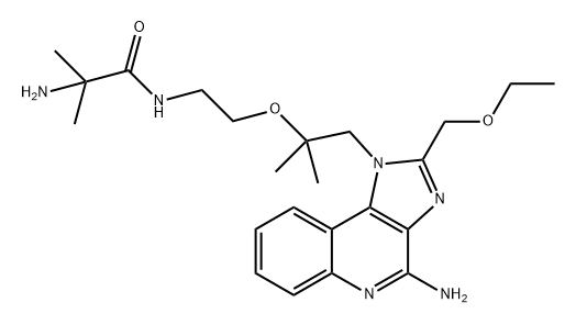 Propanamide, 2-amino-N-[2-[2-[4-amino-2-(ethoxymethyl)-1H-imidazo[4,5-c]quinolin-1-yl]-1,1-dimethylethoxy]ethyl]-2-methyl- 化学構造式