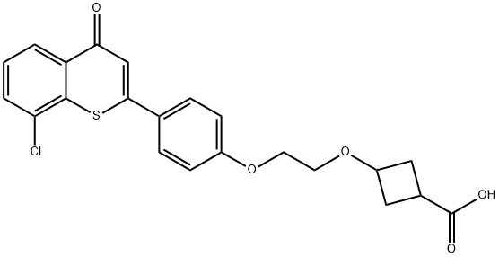 Cyclobutanecarboxylic acid, 3-[2-[4-(8-chloro-4-oxo-4H-1-benzothiopyran-2-yl)phenoxy]ethoxy]- 化学構造式