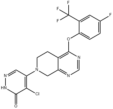 3(2H)-Pyridazinone, 4-chloro-5-[4-[4-fluoro-2-(trifluoromethyl)phenoxy]-5,8-dihydropyrido[3,4-d]pyrimidin-7(6H)-yl]- 化学構造式