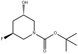 1-Piperidinecarboxylic acid, 3-fluoro-5-hydroxy-, 1,1-dimethylethyl ester, (3S,5S)- Struktur