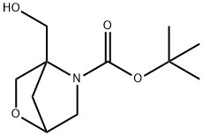 2-Oxa-5-azabicyclo[2.2.1]heptane-5-carboxylic acid, 4-(hydroxymethyl)-, 1,1-dimethylethyl ester 化学構造式