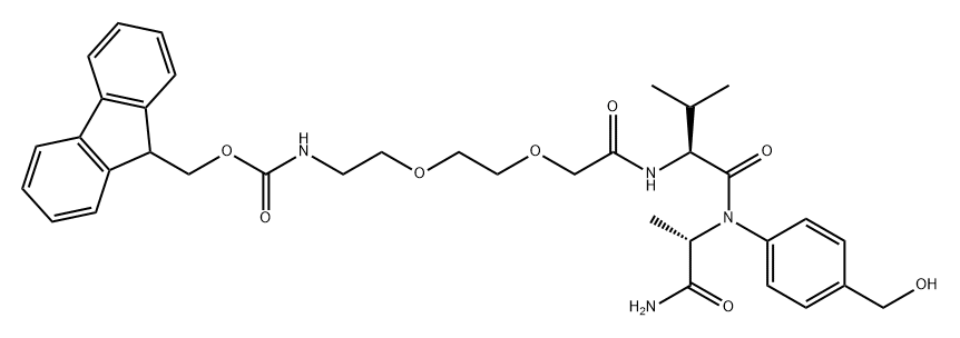 L-Alaninamide, N-[12-(9H-fluoren-9-yl)-1,10-dioxo-3,6,11-trioxa-9-azadodec-1-yl]-L-valyl-N-[4-(hydroxymethyl)phenyl]- 结构式