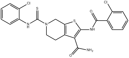 Thieno[2,3-c]pyridine-3-carboxamide, 2-[(2-chlorobenzoyl)amino]-6-[[(2-chlorophenyl)amino]thioxomethyl]-4,5,6,7-tetrahydro- Struktur